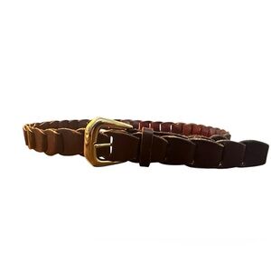 Lane Bryant Chain Link Brown Leather Belt Women Size 38 Gold Buckle, Adjustable